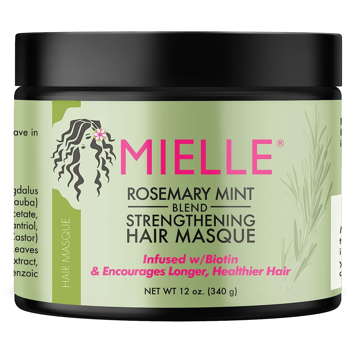 Rosemary Mint Strengthening Hair Masque, Essential Oil & Biotin Deep Treatment, Miracle Repair for Dry, Damaged, & Frizzy Hair, 12 Ounces